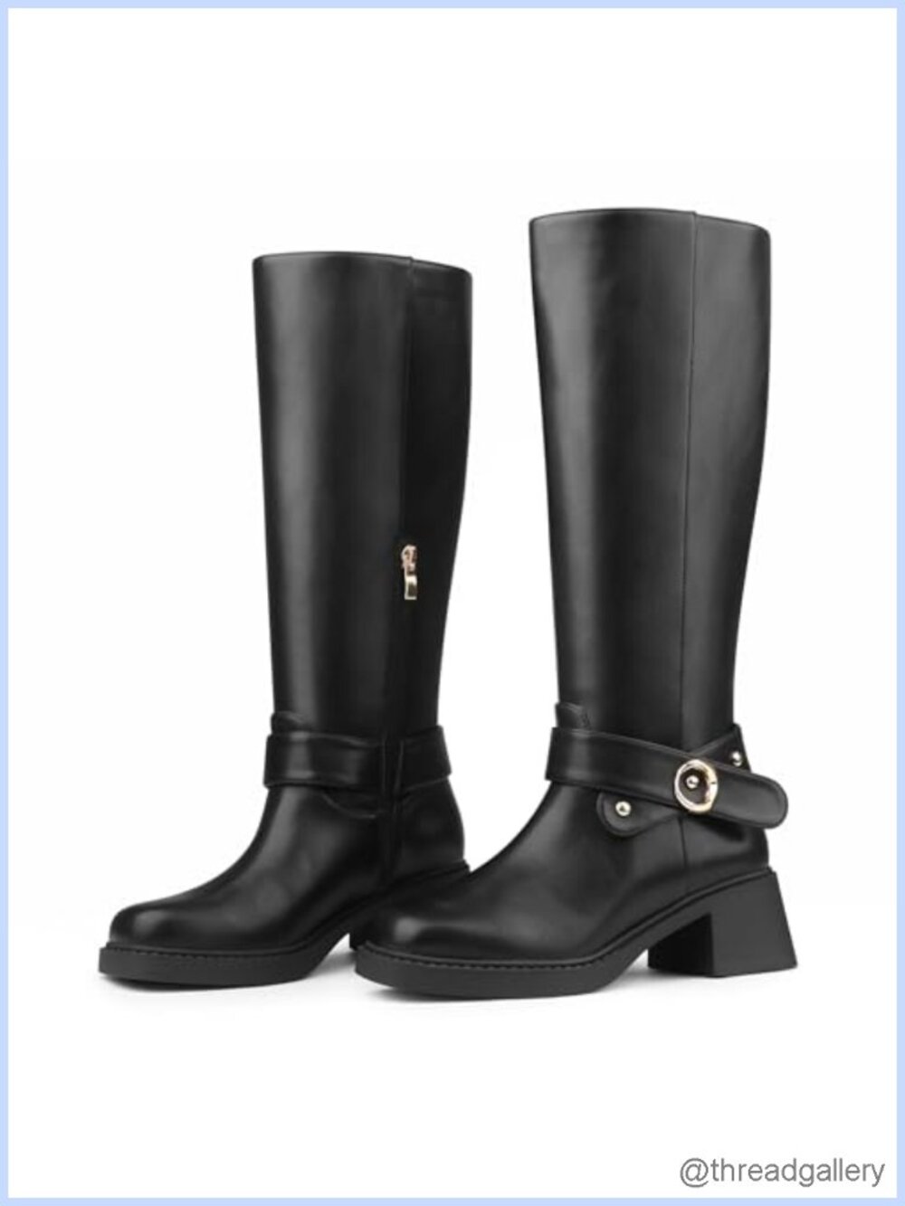 Women's Faux Leather Knee High Boots Square Toe Chunky Block Heel Side Zipper